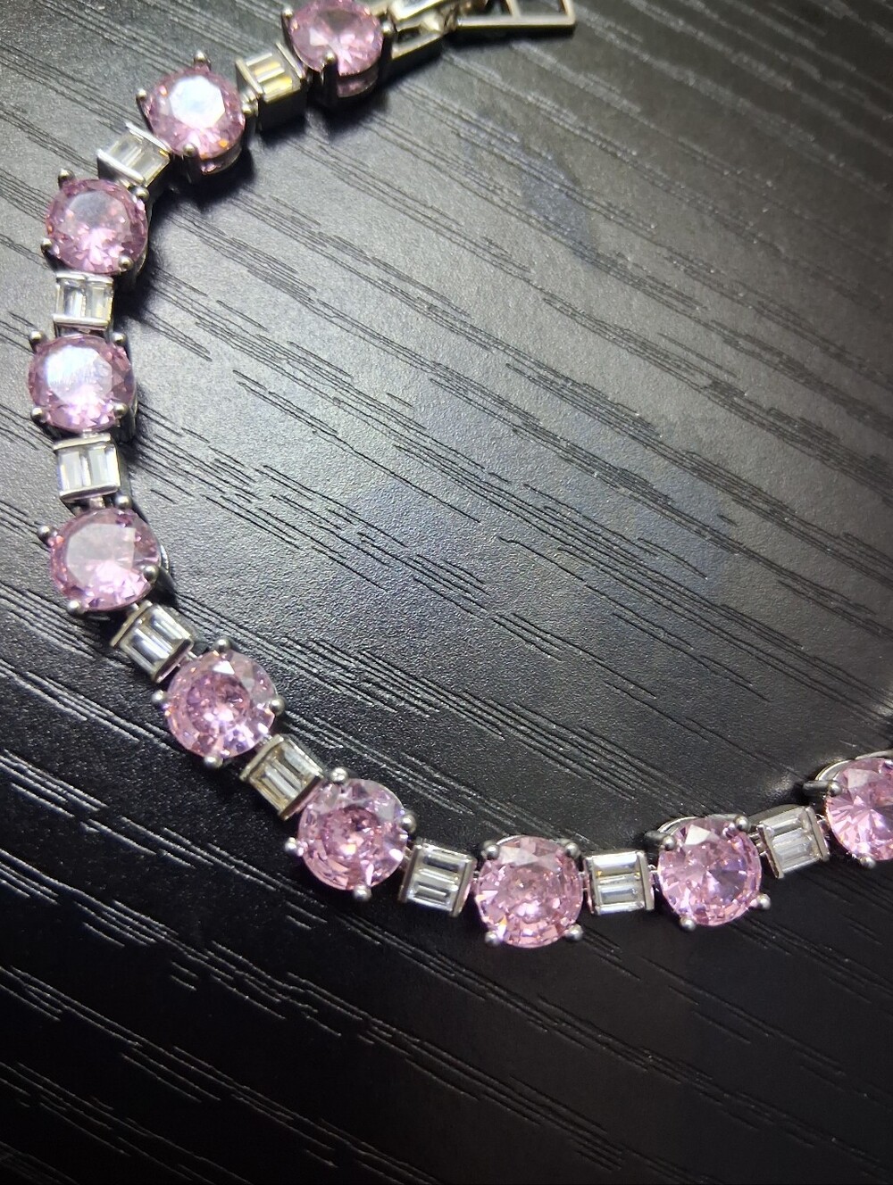 Pink & Clear Crystal Silver Tennis Bracelet - Women Jewelry - Picture 3 of 3